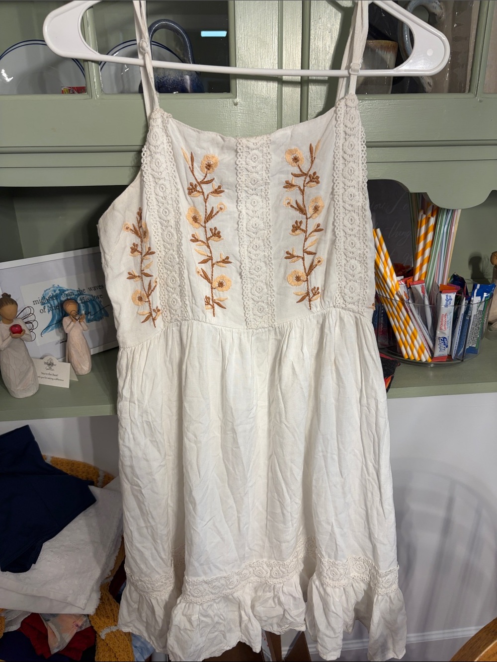 Bila Cream Mini Dress with Gold Floral Embroidery